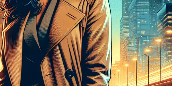 A determined woman in a bustling city at dusk, reflecting on her career and personal life.