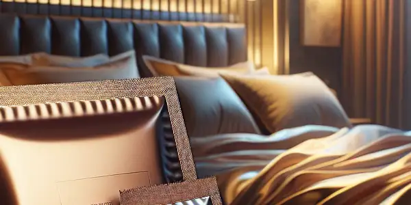 A sophisticated bedroom scene highlighting safety and pleasure, featuring elegantly displayed condom packages on luxurious silk sheets.