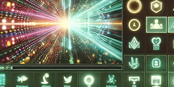 A cozy computer setup displaying a safe, vibrant adult content website with symbols of security and comfort.